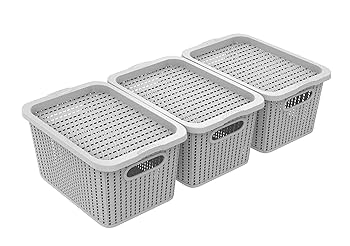 Amazon.co.jp: Jucoan プラスチックストレージバスケット 蓋付き